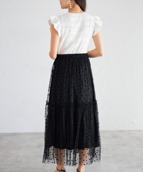 tocco closet(トッコ クローゼット)の「【ZOZO限定】フリルスリーブ透かし編みトップス(Tシャツ/カットソー・レディース・ブラック/オフホワイト・M)」の5枚目の写真