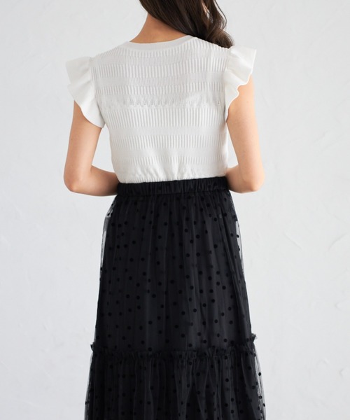 tocco closet(トッコ クローゼット)の「【ZOZO限定】フリルスリーブ透かし編みトップス(Tシャツ/カットソー・レディース・ブラック/オフホワイト・M)」の9枚目の写真
