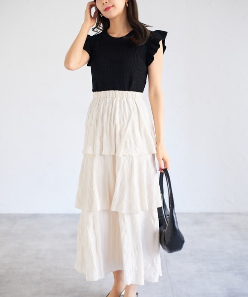 tocco closet(トッコ クローゼット)の「【ZOZO限定】フリルスリーブ透かし編みトップス(Tシャツ/カットソー・レディース・ブラック/オフホワイト・M)」の21枚目の写真