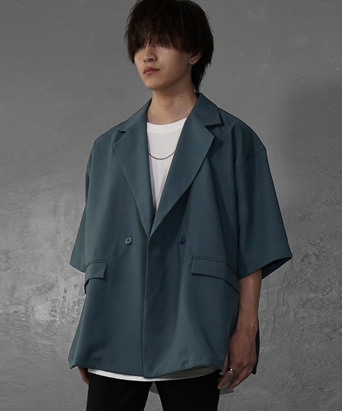 MinoriTY（マイノリティ）の「【MinoriTY】さら艶5分袖テーラードジャケット メンズ ジャケット ビッグシルエット オーバーサイズ 半袖 5分袖 ライトアウター 無地 韓国 ファッション ブラック ベージュ グレー ブルー 秋服 夏服（テーラードジャケット・メンズ・グレー/ブラック/ブルー/ベージュ・S/M/L）」の6枚目の写真