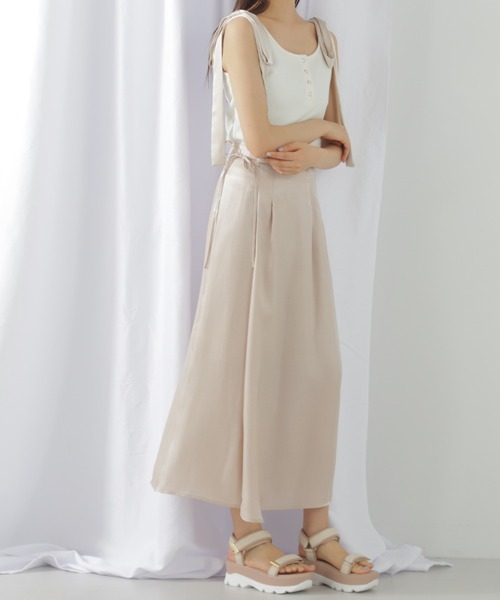 フレームワーク　サテンスタジャン　ベージュ　美品 セール】◇【eS】シャンブレーサテンラップスカート（スカート