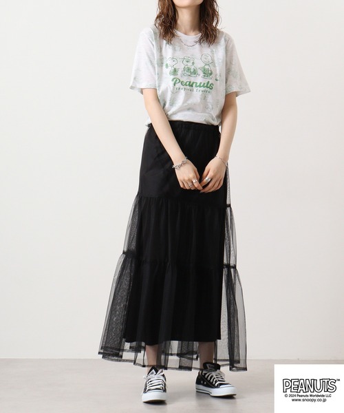 PEANUTS（ピーナッツ）の「PEANUTSスラブ天竺パイナップル柄Tシャツ　半袖（Tシャツ/カットソー・メンズ・ホワイト×イエロー/ホワイト×ネイビー/ホワイト×グリーン・LL/M/L）」の11枚目の写真