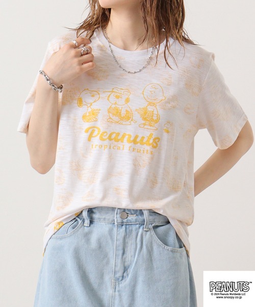 PEANUTS（ピーナッツ）の「PEANUTSスラブ天竺パイナップル柄Tシャツ　半袖（Tシャツ/カットソー・メンズ・ホワイト×イエロー/ホワイト×ネイビー/ホワイト×グリーン・LL/M/L）」の20枚目の写真