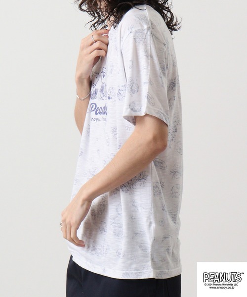 PEANUTS（ピーナッツ）の「PEANUTSスラブ天竺パイナップル柄Tシャツ　半袖（Tシャツ/カットソー・メンズ・ホワイト×イエロー/ホワイト×ネイビー/ホワイト×グリーン・LL/M/L）」の15枚目の写真