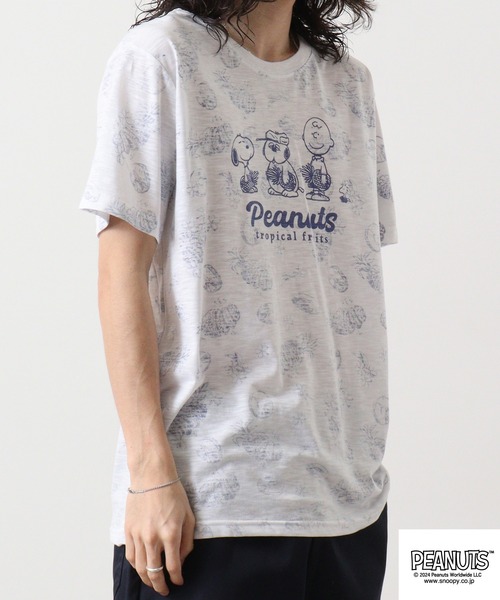 PEANUTS（ピーナッツ）の「PEANUTSスラブ天竺パイナップル柄Tシャツ　半袖（Tシャツ/カットソー・メンズ・ホワイト×イエロー/ホワイト×ネイビー/ホワイト×グリーン・LL/M/L）」の16枚目の写真