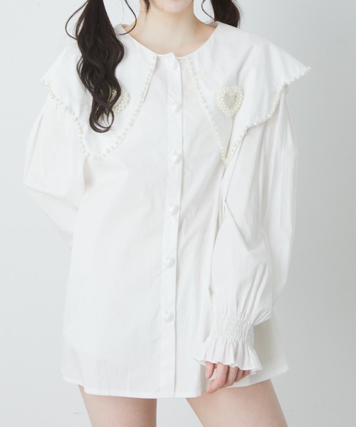 Ank Rouge(アンクルージュ)の「ハートモチーフ襟シャツチュニック(シャツ/ブラウス・レディース・ホワイト・M)」の1枚目の写真