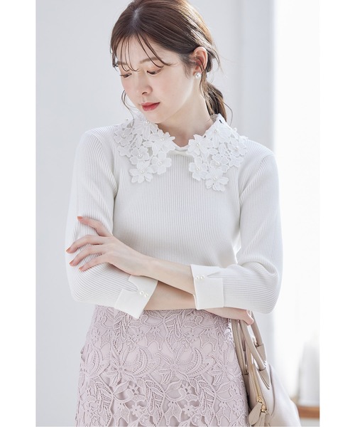 tocco closet(トッコ クローゼット)の「2WAYレース襟付き袖口パール装飾リブニットプルオーバー(ニット/セーター・レディース・オフホワイト/ブラック/ネイビー・M)」の6枚目の写真