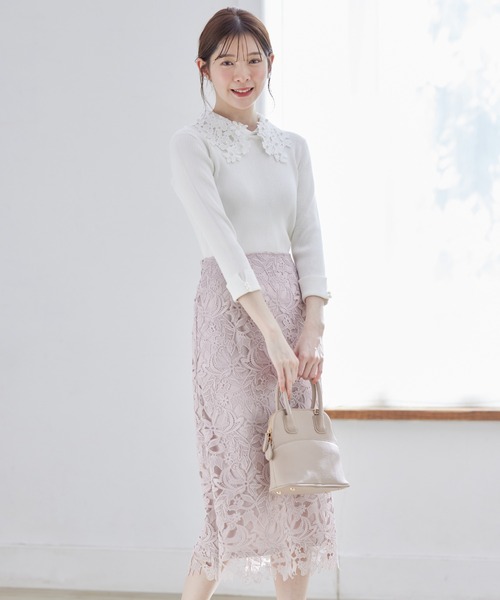 tocco closet(トッコ クローゼット)の「2WAYレース襟付き袖口パール装飾リブニットプルオーバー(ニット/セーター・レディース・オフホワイト/ブラック/ネイビー・M)」の5枚目の写真
