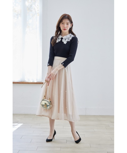 tocco closet(トッコ クローゼット)の「2WAYレース襟付き袖口パール装飾リブニットプルオーバー(ニット/セーター・レディース・オフホワイト/ブラック/ネイビー・M)」の10枚目の写真