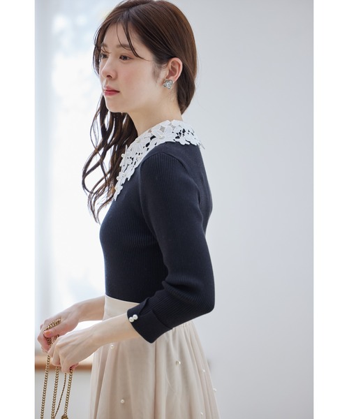 tocco closet(トッコ クローゼット)の「2WAYレース襟付き袖口パール装飾リブニットプルオーバー(ニット/セーター・レディース・オフホワイト/ブラック/ネイビー・M)」の12枚目の写真