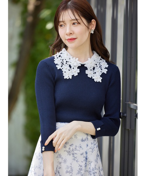 tocco closet(トッコ クローゼット)の「2WAYレース襟付き袖口パール装飾リブニットプルオーバー(ニット/セーター・レディース・オフホワイト/ブラック/ネイビー・M)」の18枚目の写真