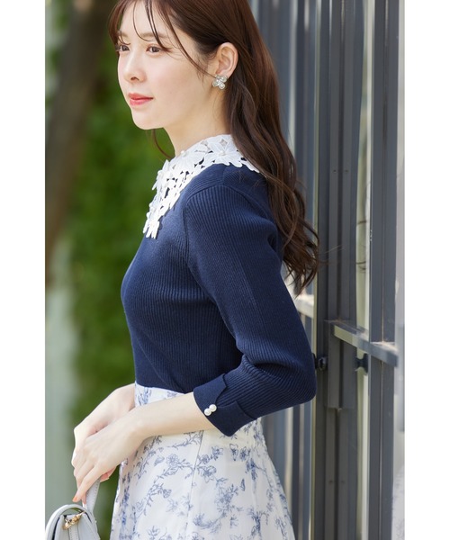 tocco closet(トッコ クローゼット)の「2WAYレース襟付き袖口パール装飾リブニットプルオーバー(ニット/セーター・レディース・オフホワイト/ブラック/ネイビー・M)」の19枚目の写真