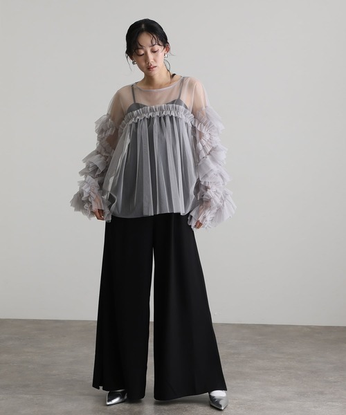 ギャザーチュールトップスオケージョン結婚式パーティー 同窓会