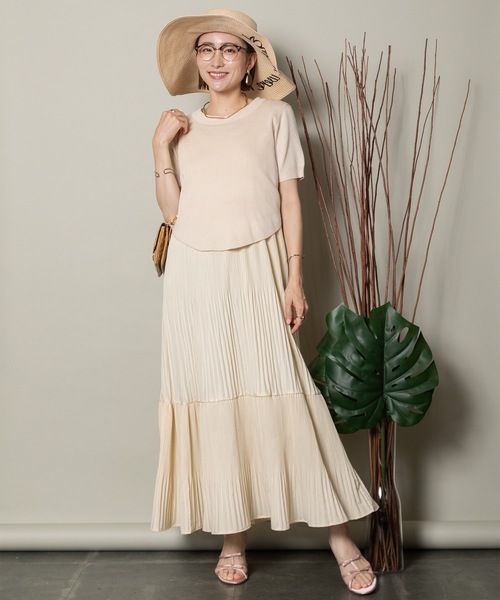 【セール】【セットアイテム】半袖ニットとプリーツワンピース（ワンピース）｜MHBG TOKYO（エムエイチビージートーキョー）