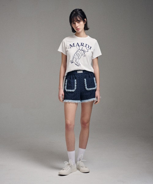 Mardi Mercredi(マルディメクルディ)の「SLIM TSHIRT SWING THE TAIL DDANJI / スリム Tシャツ スウィング ザ テイル ダンジ(Tシャツ/カットソー・レディース・ブラック×ピンク/ネイビー系1/ホワイト×ネイビー/ベージュ系その他/ブラック×ホワイト・FREE)」の7枚目の写真