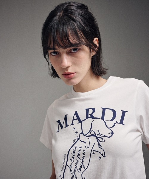Mardi Mercredi(マルディメクルディ)の「SLIM TSHIRT SWING THE TAIL DDANJI / スリム Tシャツ スウィング ザ テイル ダンジ(Tシャツ/カットソー・レディース・ブラック×ピンク/ネイビー系1/ホワイト×ネイビー/ベージュ系その他/ブラック×ホワイト・FREE)」の8枚目の写真