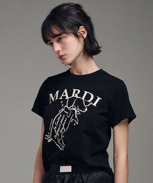 Mardi Mercredi(マルディメクルディ)の「SLIM TSHIRT SWING THE TAIL DDANJI / スリム Tシャツ スウィング ザ テイル ダンジ(Tシャツ/カットソー・レディース・ブラック×ピンク/ネイビー系1/ホワイト×ネイビー/ベージュ系その他/ブラック×ホワイト・FREE)」の14枚目の写真