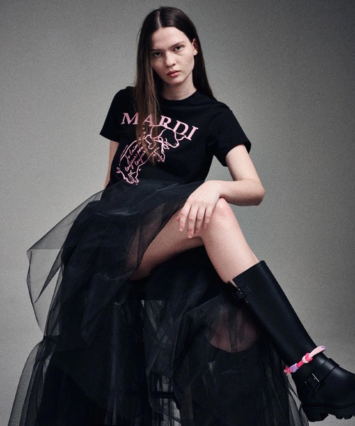 Mardi Mercredi(マルディメクルディ)の「SLIM TSHIRT SWING THE TAIL DDANJI / スリム Tシャツ スウィング ザ テイル ダンジ(Tシャツ/カットソー・レディース・ブラック×ピンク/ネイビー系1/ホワイト×ネイビー/ベージュ系その他/ブラック×ホワイト・FREE)」の18枚目の写真