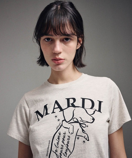 Mardi Mercredi(マルディメクルディ)の「SLIM TSHIRT SWING THE TAIL DDANJI / スリム Tシャツ スウィング ザ テイル ダンジ(Tシャツ/カットソー・レディース・ブラック×ピンク/ネイビー系1/ホワイト×ネイビー/ベージュ系その他/ブラック×ホワイト・FREE)」の19枚目の写真