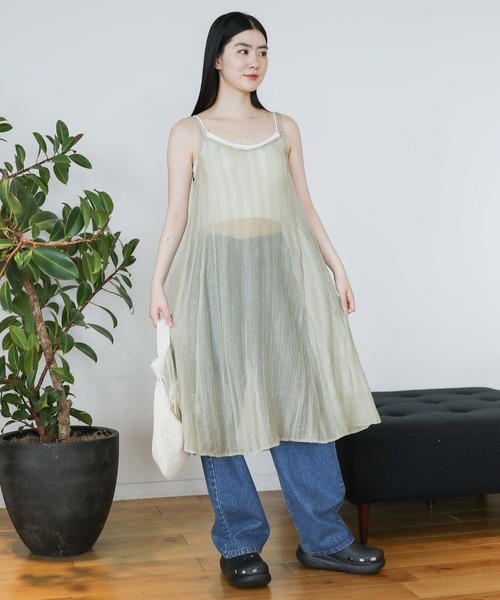 3.3 Field Trip (3.3フィールドトリップ)の「3.3 Field Trip/シアースクエアキャミワンピース(ワンピース・レディース・ホワイト/ライトグリーン/チャコール・FREE)」の8枚目の写真