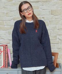 【FFEIN(フェイン)】ワンポイント刺繍ブークレプルオーバーニット / クルーネック ワイドシルエット 刺繍