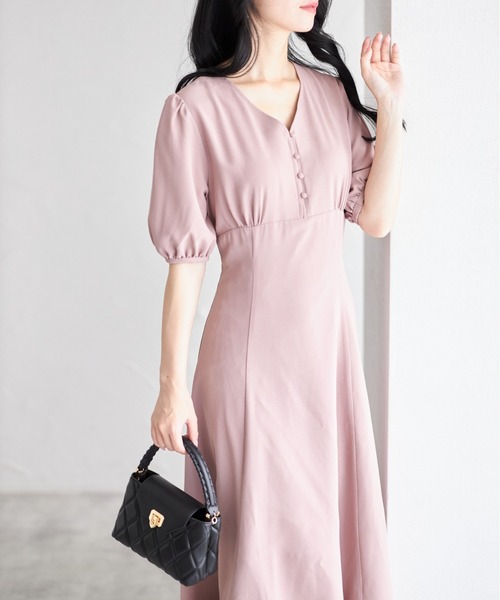 tocco closet(トッコ クローゼット)の「【ZOZO限定】Vネックフロントボタンワンピース(ワンピース・レディース・モカ/ライトグレー・M)」の5枚目の写真