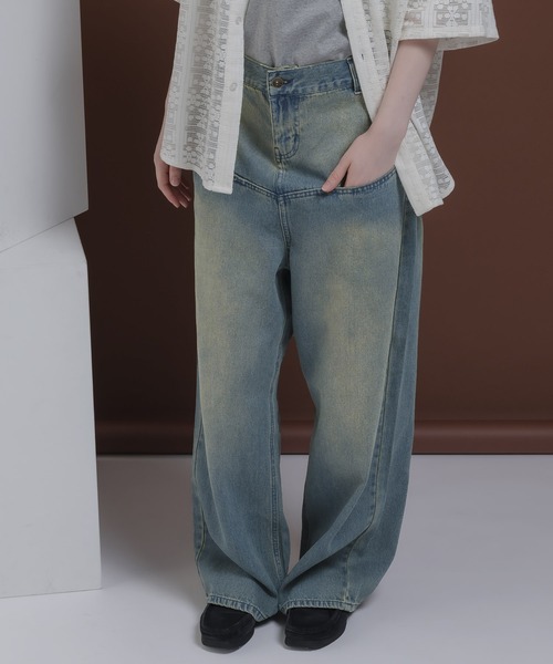 MUHET（ミュエータ）の「スラッシュポケットデニムパンツ（デニムパンツ・レディース・チャコールグレー/ライトインディゴブルー・SMALL/LARGE/MEDIUM）」の5枚目の写真