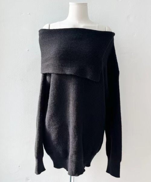 ニット セーター オフショルダー畦編みチュニックニットプルオーバー レディース ABITOKYO ニット セーター オフショルダー畦編みチュニック