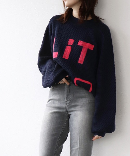 blanc basque（ブランバスク）の「アラン編みニードルパンチトップス（ニット/セーター・レディース・ネイビー/グリーン・38）」の2枚目の写真