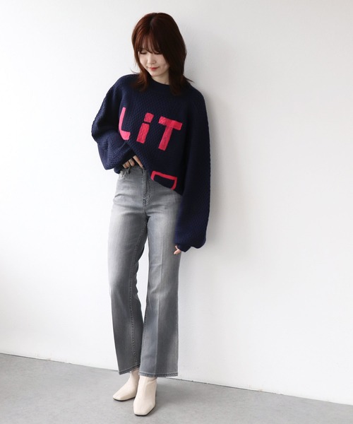 blanc basque（ブランバスク）の「アラン編みニードルパンチトップス（ニット/セーター・レディース・ネイビー/グリーン・38）」の3枚目の写真