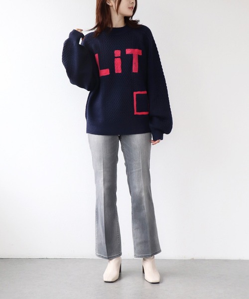 blanc basque（ブランバスク）の「アラン編みニードルパンチトップス（ニット/セーター・レディース・ネイビー/グリーン・38）」の4枚目の写真