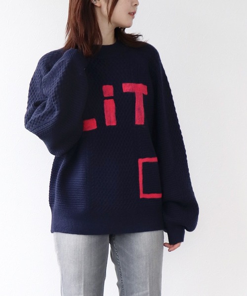 blanc basque（ブランバスク）の「アラン編みニードルパンチトップス（ニット/セーター・レディース・ネイビー/グリーン・38）」の5枚目の写真