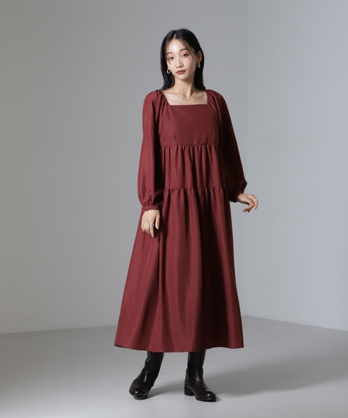 セール】スクエアネックティアードワンピース（ワンピース）｜NANO