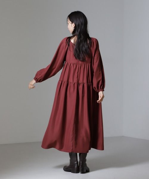 ナノユニバースLUSANA ゼブラカシュクールミモレ丈ティアードワンピース ナノユニバースLUSANA ゼブラカシュクールミモレ丈ティアード