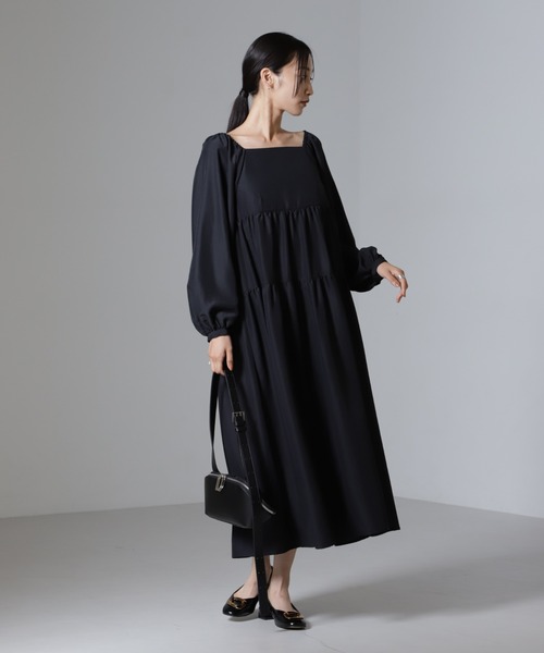 ナノユニバースLUSANA ゼブラカシュクールミモレ丈ティアードワンピース ナノユニバースLUSANA ゼブラカシュクールミモレ丈ティアード