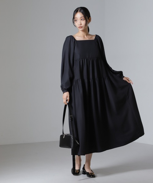 セール】スクエアネックティアードワンピース（ワンピース