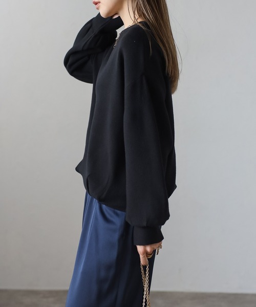 Bonjour Sagan（ボンジュールサガン）の「前後2WAYボリュームスリーブ裾タック静電気防止ニット（ニット/セーター・レディース・キナリ/ブラウン/ブラック/ブルー・FREE）」の10枚目の写真