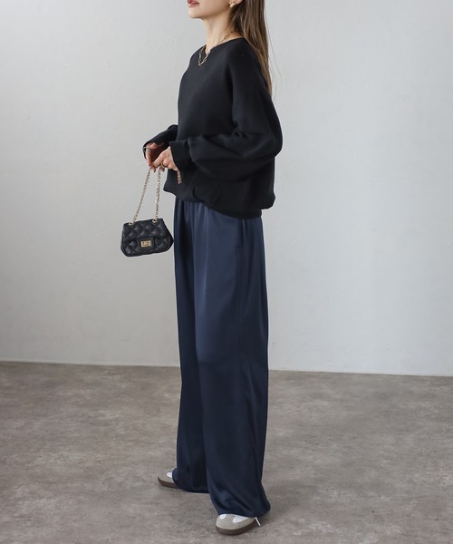ボンジュールサガン BONJOUR SAGAN 前後2WAYボリュームスリーブ裾タック静電気防止ニット （BLACK） BONJOUR SAGAN公式オンラインストア / 前後2WAYボリューム