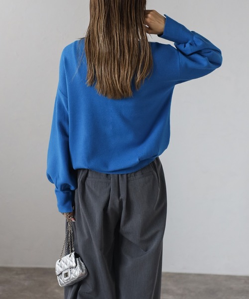 ボンジュールサガン BONJOUR SAGAN 前後2WAYボリュームスリーブ裾タック静電気防止ニット （BLUE） 前後2WAYボリュームスリーブ裾タック静電気防止ニット（ニット