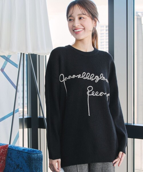 Tiaclasse(ティアクラッセ)の「テープ刺繍ロゴニットトップス(ニット/セーター・レディース・ブラック/ベージュ・FREE)」の13枚目の写真
