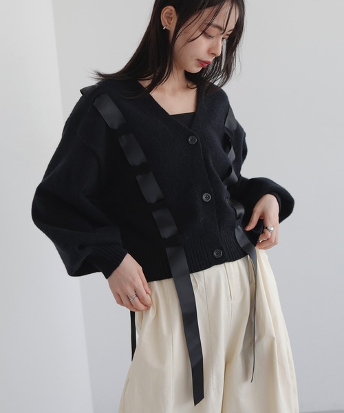 リボンテープニットカーディガン（カーディガン/ボレロ）｜LIAN
