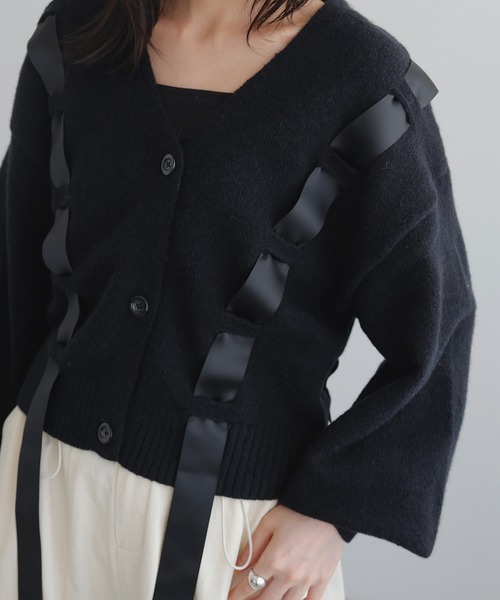 リボンテープニットカーディガン（カーディガン/ボレロ）｜LIAN