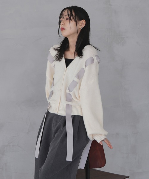 リボンテープニットカーディガン（カーディガン/ボレロ）｜LIAN