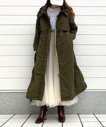 Q | フーディーパディングロングブルゾン(ブルゾン)