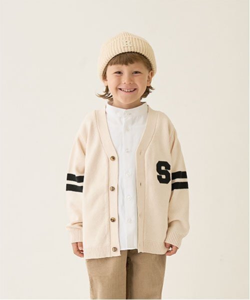 b・ROOM(ビールーム)の「アップリケニットカーディガン(カーディガン/ボレロ・キッズ・グリーン/ダークブラウン/ブラック/スカイブルー/アイボリー・M/L)」の4枚目の写真