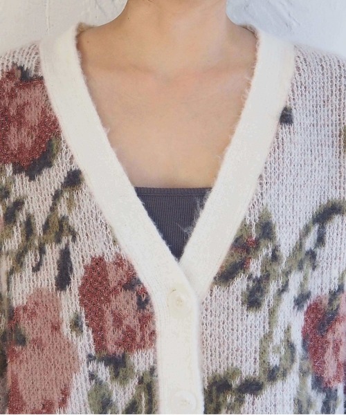 tiptop(ティップトップ)の「【フラワー/レオパード柄】アソートジャガードVネックBIGカーディガン(カーディガン/ボレロ・レディース・C/D/アイボリー/ブラック・FREE)」の12枚目の写真