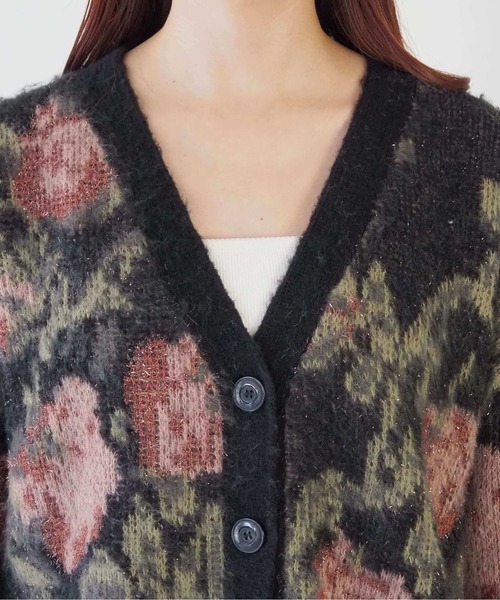 【美品】Blugirl Blumarine レオパード 花柄 カーディガン SM セール】【フラワー/レオパード柄】アソートジャガードVネックBIG