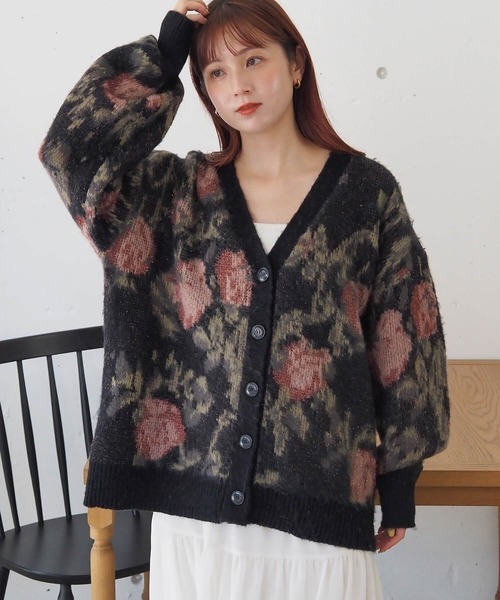 tiptop(ティップトップ)の「【フラワー/レオパード柄】アソートジャガードVネックBIGカーディガン(カーディガン/ボレロ・レディース・C/D/アイボリー/ブラック・FREE)」の17枚目の写真