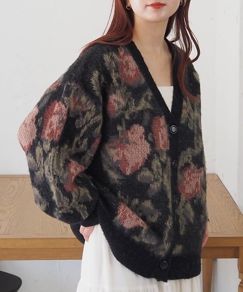 tiptop(ティップトップ)の「【フラワー/レオパード柄】アソートジャガードVネックBIGカーディガン(カーディガン/ボレロ・レディース・C/D/アイボリー/ブラック・FREE)」の18枚目の写真