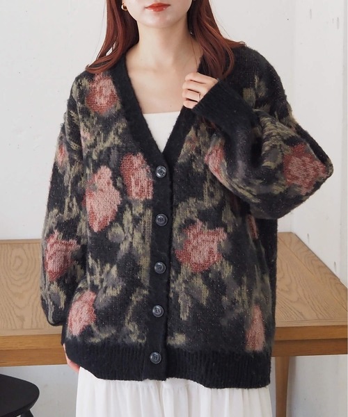 tiptop(ティップトップ)の「【フラワー/レオパード柄】アソートジャガードVネックBIGカーディガン(カーディガン/ボレロ・レディース・C/D/アイボリー/ブラック・FREE)」の19枚目の写真